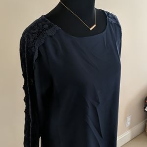 Navy blouse with lace sleeves
